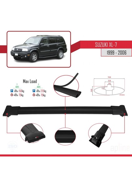 Suzuki Xl-7 1999-2006 Arası ile Uyumlu Fly Model Ara Atkı Tavan Barı Siyah