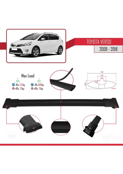 Toyota Verso 2009-2018 Arası ile Uyumlu Fly Model Ara Atkı Tavan Barı Siyah 4 Adet Bar modelleri