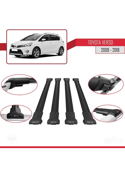 Toyota Verso 2009-2018 Arası ile Uyumlu Fly Model Ara Atkı Tavan Barı Siyah 4 Adet Bar fırsatları