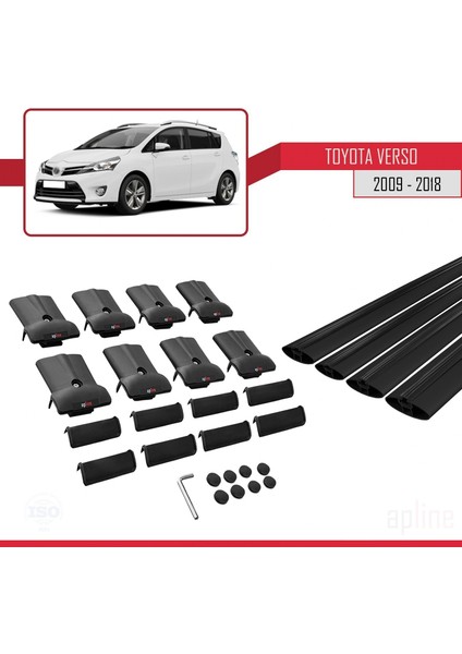 Toyota Verso 2009-2018 Arası ile Uyumlu Fly Model Ara Atkı Tavan Barı Siyah 4 Adet Bar indirimleri