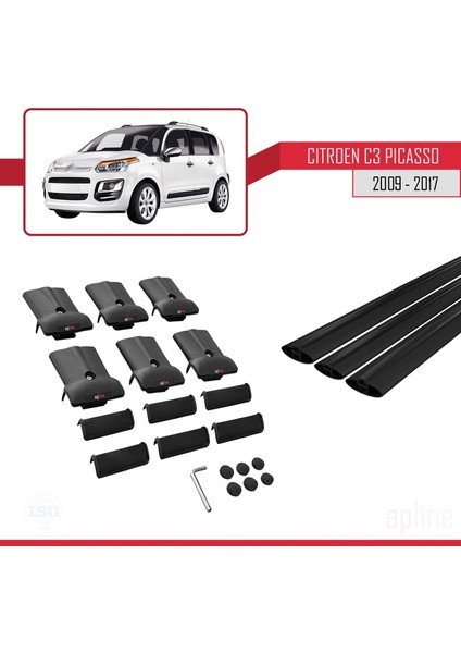 Citroen C3 Picasso 2009-2017 Arası ile Uyumlu Fly Model Ara Atkı Tavan Barı Siyah 3 Adet Bar indirimleri