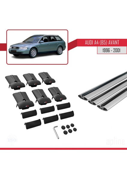 Audi A4 Avant (B5) 1996-2001 Arası ile Uyumlu Fly Model Ara Atkı Tavan Barı Gri 3 Adet Bar indirimleri
