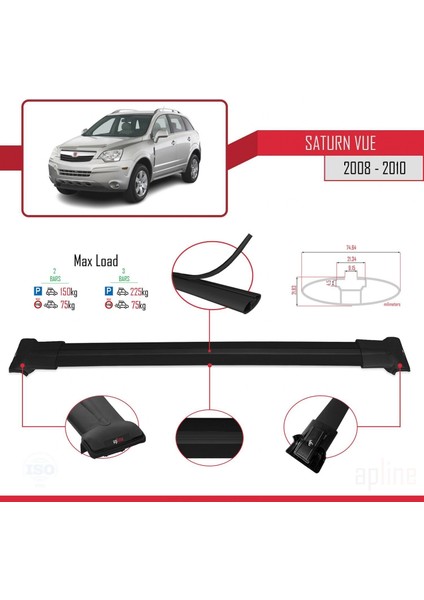 Saturn Vue Opel Antara 2008-2010 Arası ile Uyumlu Fly Model Ara Atkı Tavan Barı Siyah