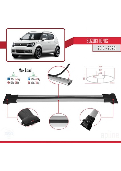Suzuki Ignıs 2016 ve Sonrası ile Uyumlu Fly Model Ara Atkı Tavan Barı Gri modelleri