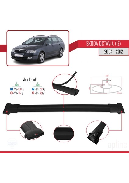Skoda Octavia (1z) 2004-2012 Arası ile Uyumlu Fly Model Ara Atkı Tavan Barı Siyah modelleri