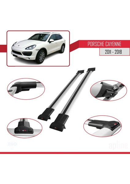 Porsche Cayenne 92A 2011-2018 Arası ile Uyumlu Fly Model Ara Atkı Tavan Barı Gri