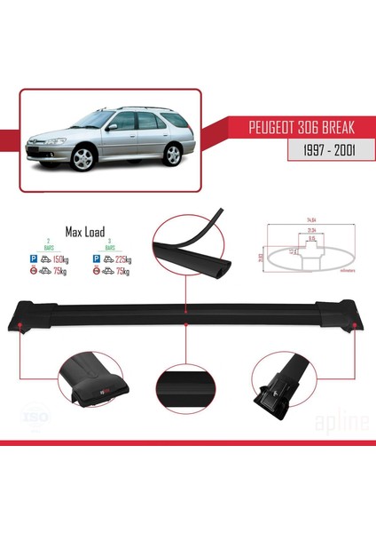 Peugeot 306 Estate 1997-2001 Arası ile Uyumlu Fly Model Ara Atkı Tavan Barı Siyah modelleri