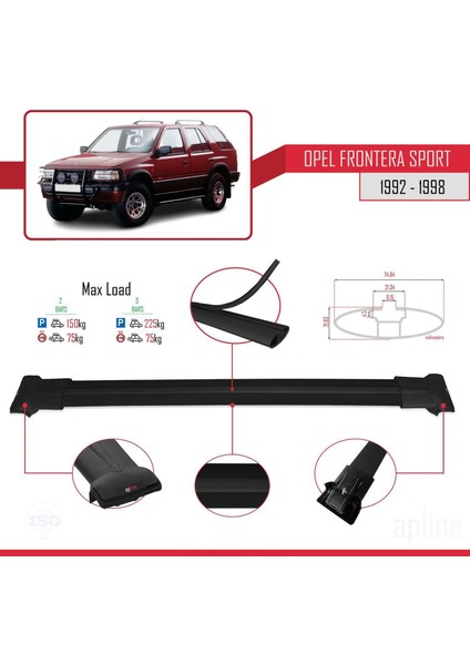 Opel Frontera Sport 1992-1998 Arası ile Uyumlu Fly Model Ara Atkı Tavan Barı Siyah modelleri