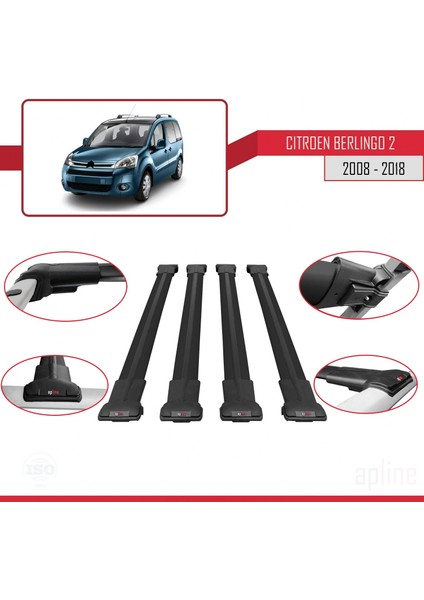 Citroen Berlingo 2008-2018 Arası ile Uyumlu Fly Model Ara Atkı Tavan Barı Siyah 4 Adet Bar fırsatları