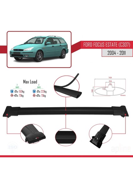 Ford Focus Estate (C307) 2004-2011 Arası ile Uyumlu Fly Model Ara Atkı Tavan Barı Siyah modelleri