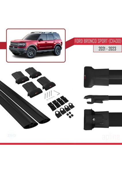 Ford Bronco Sport (CX430) 2021 ve Sonrası ile Uyumlu Fly Model Ara Atkı Tavan Barı Siyah