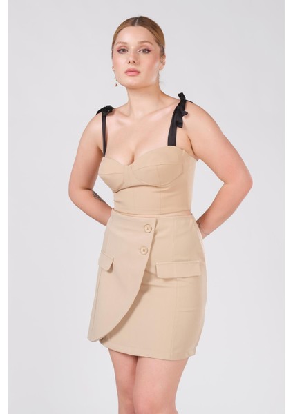 Kadın Bağlamalı Büstiyer Açık Camel
