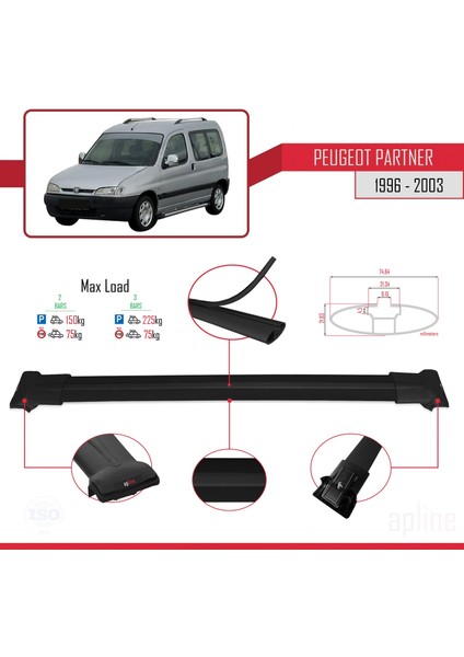 Peugeot Partner 2003-2008 Arası ile Uyumlu Fly Model Ara Atkı Tavan Barı Siyah modelleri