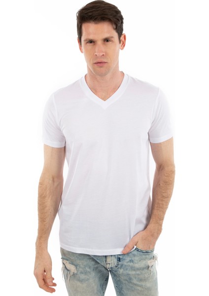 V Yaka, Kısa Kollu Erkek T-Shirt