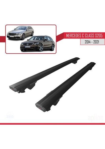 Mercedes C Class S205 2014-2021 Arası ile Uyumlu Hook Model Anahtar Kilitli Ara Atkı Tavan Barı Siyah