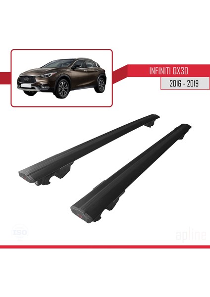 Infiniti QX30 2016-2019 Arası ile Uyumlu Hook Model Anahtar Kilitli Ara Atkı Tavan Barı Siyah