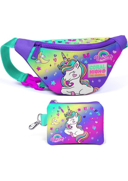 Su Yeşili Lavanta Unicorn Bel Çantası ve Bozuk Para Çantası Seti - Kız Çocuk