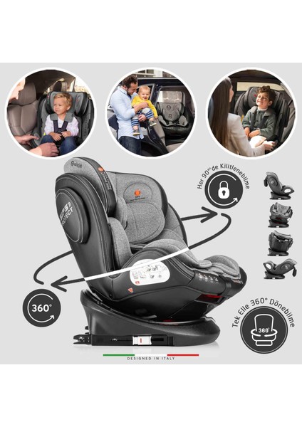 Eronafix 360° Dönebilen Isofixli Oto Koltuğu 0-36 kg Gri-Siyah