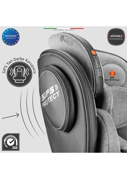 Eronafix 360° Dönebilen Isofixli Oto Koltuğu 0-36 kg Gri-Siyah