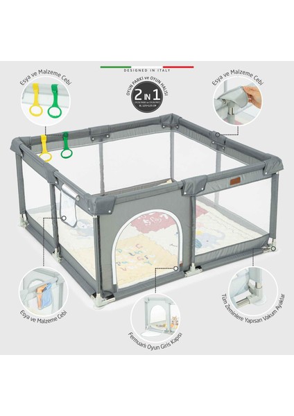 Parma 2in1 Oyun Parkı Oyun Alanı ve Oyun Matı Halısı 125 x 125 cm Mint