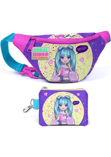 Mor Pembe Anime Bel Çantası ve Bozuk Para Çantası Seti - Kız Çocuk