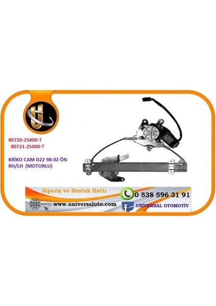 Parçabul Kriko Cam D22 98-02 Ön Rh (Elektrikli-Motorlu) 80720-2S400-T