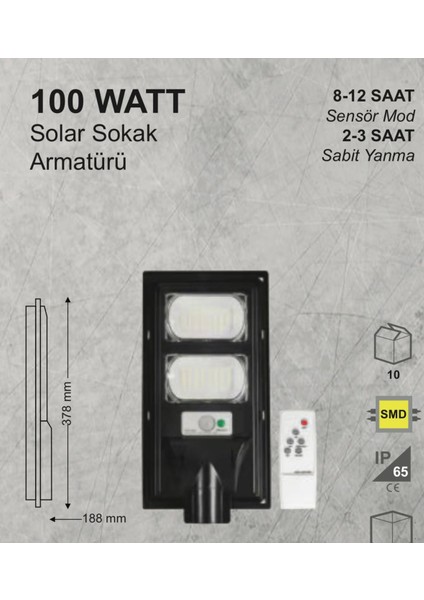100W Solar Sokak Armatürü