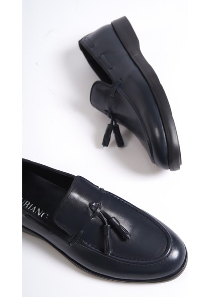 MBD100-LCV Lacivert Hakiki Deri Püsküllü Erkek Loafer & Günlük Ayakkabı
