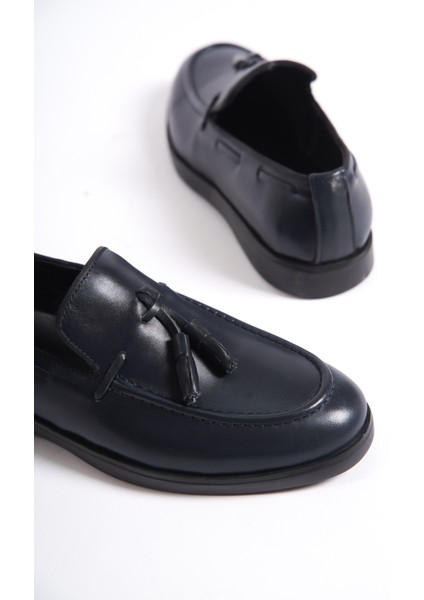 MBD100-LCV Lacivert Hakiki Deri Püsküllü Erkek Loafer & Günlük Ayakkabı