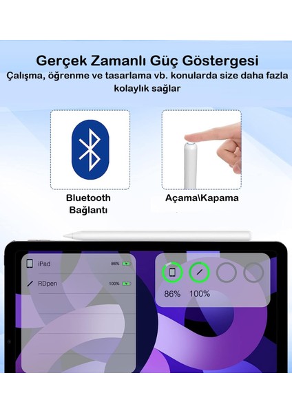 Duhalıne iPad Pro 4 12.9" Uyumlu Stylus Dokunmatik Çizim Kalemi Manyetik Şarj Eğim ve Avuç Içi Algılama modelleri