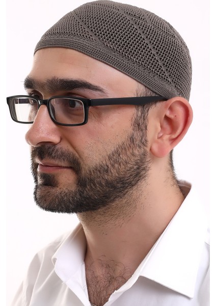 Dantel Pamuklu Triko Makine Örme Takke Açık Kahve