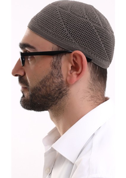 Dantel Pamuklu Triko Makine Örme Takke Açık Kahve