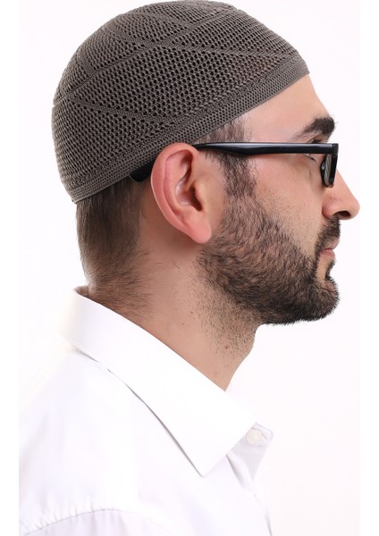 Dantel Pamuklu Triko Makine Örme Takke Açık Kahve