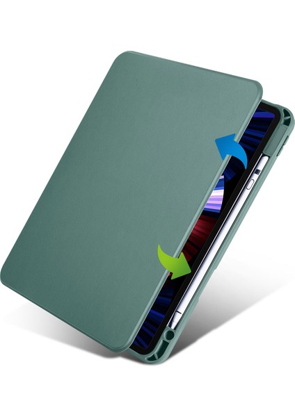 Case 4U Apple iPad Pro 11 2020 (2.nesil) Tablet Kılıf Termik Kalem Bölmeli Dönebilen Standlı Pu Deri Arkası Yumuşak Silikon 360 Tam Koruma Siyah