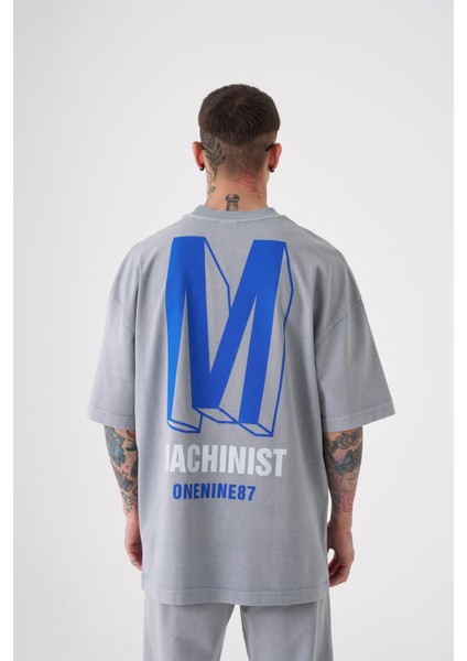 Oversize ONENINE87 Baskılı Yıkamalı T-Shirt Ghst-Blue