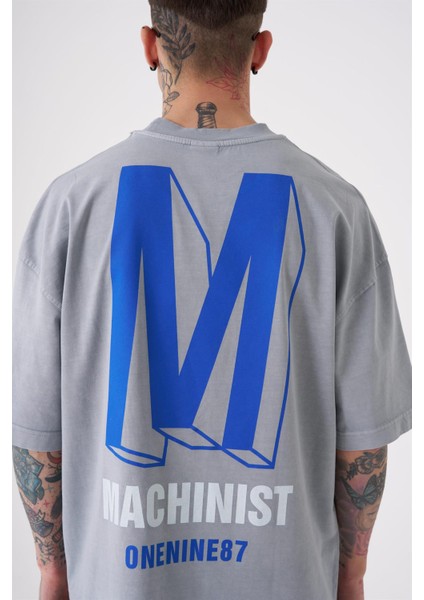 Oversize ONENINE87 Baskılı Yıkamalı T-Shirt Ghst-Blue
