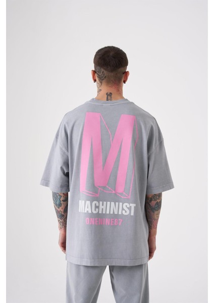 Oversize ONENINE87 Baskılı Yıkamalı T-Shirt Ghst-Pink