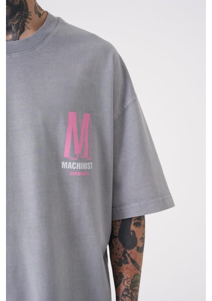 Oversize ONENINE87 Baskılı Yıkamalı T-Shirt Ghst-Pink