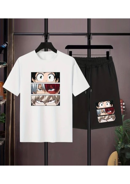 Özel Tasarım Japon Anime Baskılı %100 Pamuk Ter Tutmayan Erkek Çocuk T-Shırt Şort Takımı