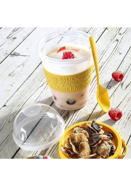 Go Detoks Kapaklı Kaşıklı Hazırla ve Çık Meyveli Yoğurt Müsli Kabı Beslenme Diyet 600 ml