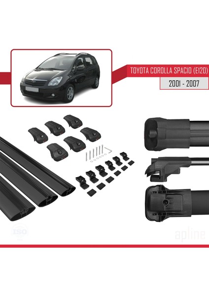 Toyota Corolla Spacio (E120) 2001-2007 Arası ile Uyumlu Ace-1 Ara Atkı Tavan Barı Siyah 3 Adet Bar indirimleri