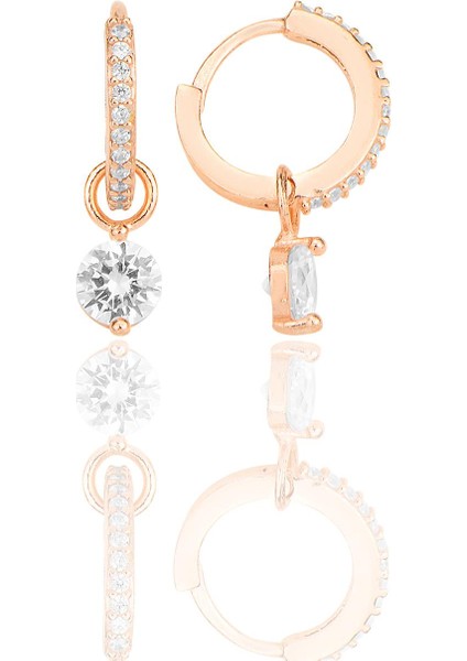Gümüş Rose Zirkon Taşlı Halka Küpe SGTL12252ROSE