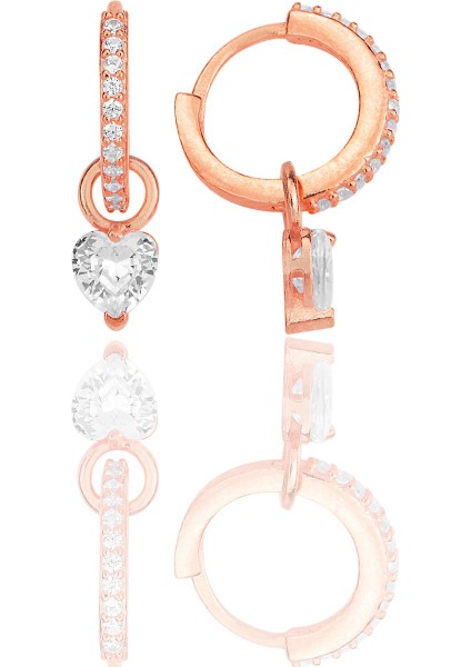 Gümüş Rose Kalp Kesim Zirkon Taşlı Halka Küpe SGTL12253ROSE