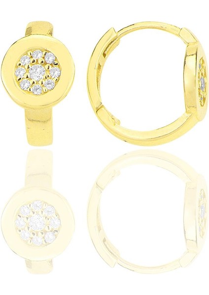 Gümüş Altın Yaldızlı Zirkon Taşlı Halka Küpe SGTL12262GOLD