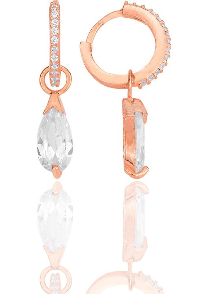 Gümüş Rose Damla Kesim Zirkon Taşlı Halka Küpe SGTL12254ROSE
