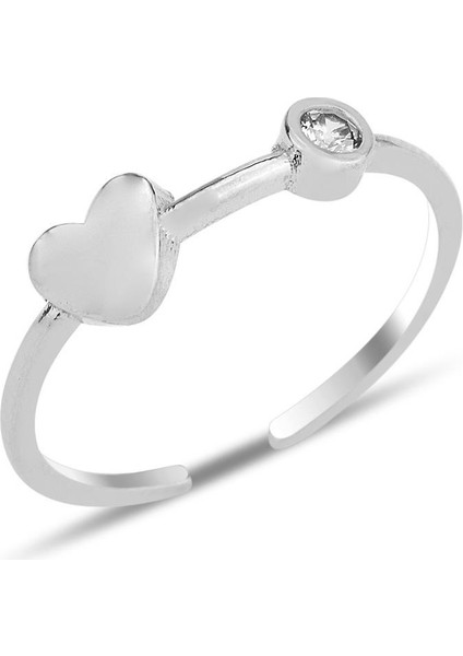Gümüş Rodyumlu Kalp ve Zirkon Tek Taşlı Alttan Ayarlanabilir Yüzük SGTL12244RODAJ