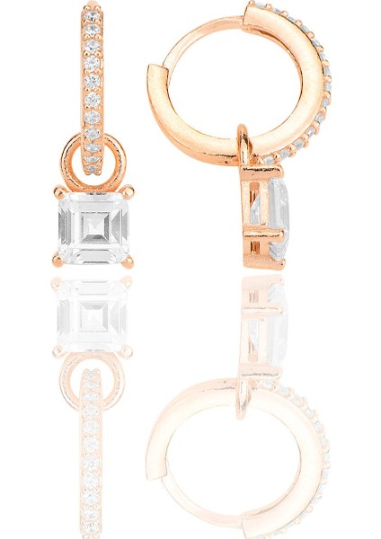 Gümüş Rose Baget Kesim Zirkon Taşlı Halka Küpe SGTL12250ROSE