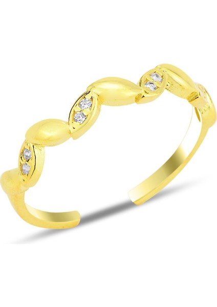 Gümüş Altın Yaldızlı Zirkon Taşlı Alttan Ayarlanabilir Sarmaşık Yüzük SGTL12234GOLD