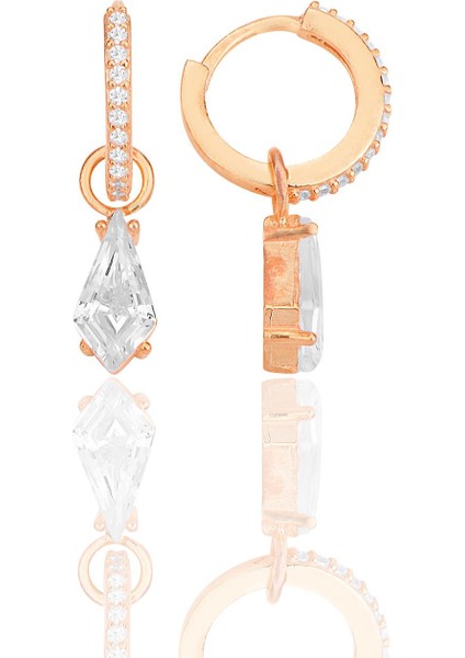 Gümüş Rose Kristal Kesim Zirkon Taşlı Halka Küpe SGTL12255ROSE