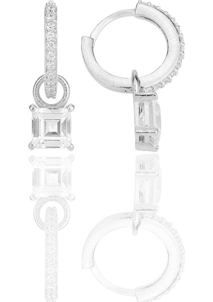 Gümüş Rodyumlu Baget Kesim Zirkon Taşlı Halka Küpe SGTL12250RODAJ